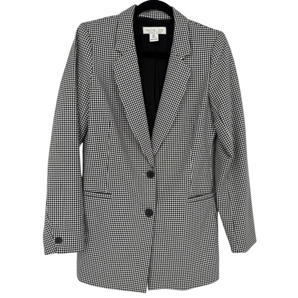 Rachel Zoe Womens Black White Gingham Check Two Button Blazer Jacket Size 8